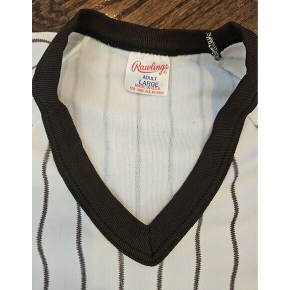 San Diego Padres Baseball Rawlings Pinstripe Single Stitched Shirt Men's L VTG - Picture 3 of 14